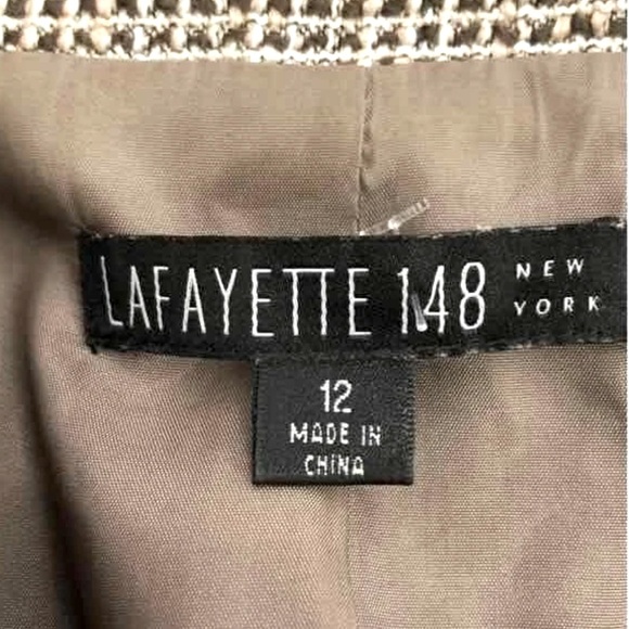 [Lafayette 148] Brown Taupe 3/4 Sleeve Open Front Tweed Blazer Jacket Women's 12 - Picture 5 of 7